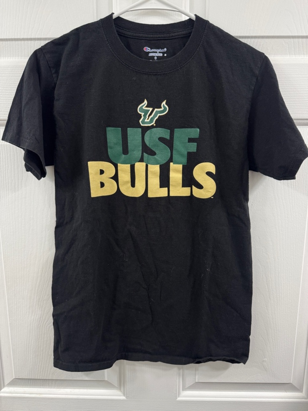 Champion Black USF Bulls Short Sleeve Tee with Green & Gold Logo